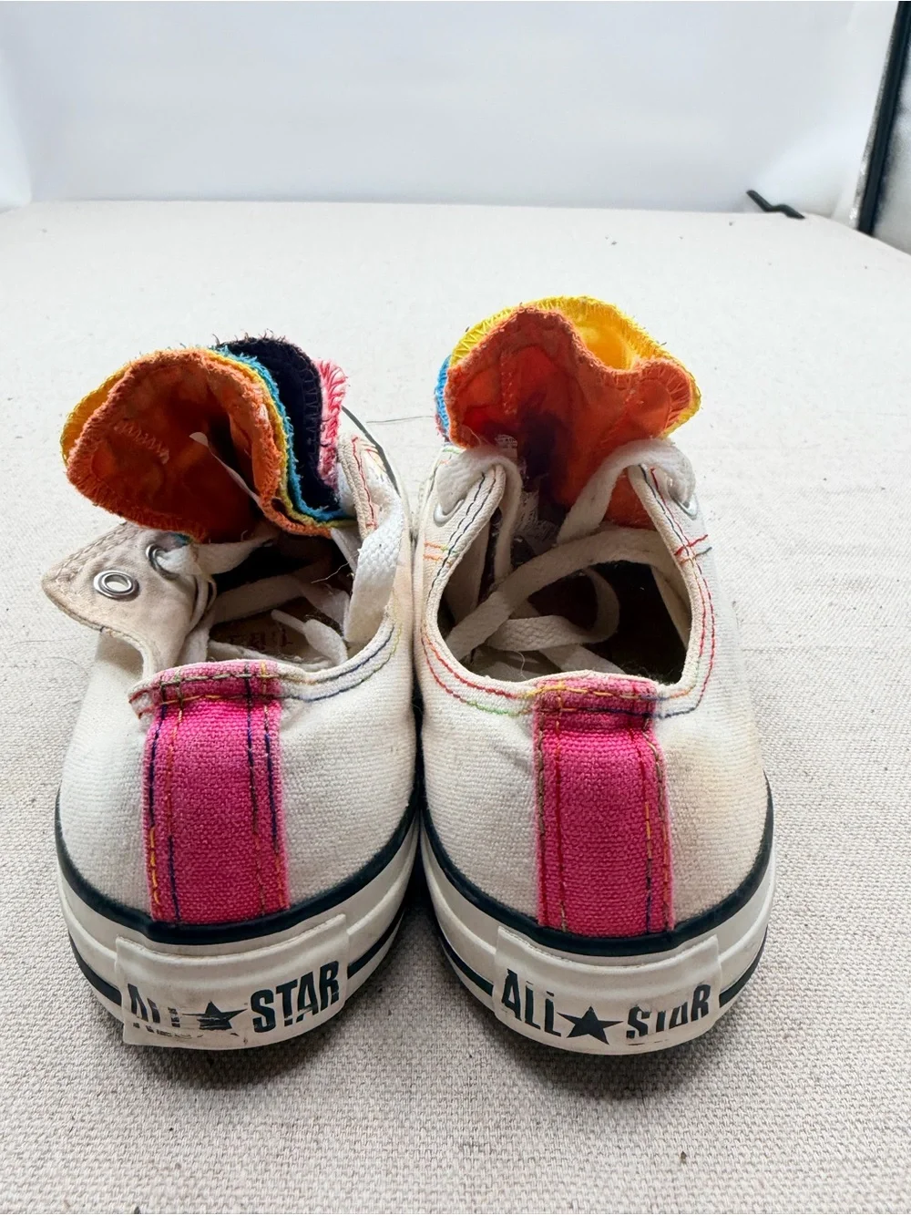 Converse Kids Low Top Sneakers with Rainbow Layered Tongues - White